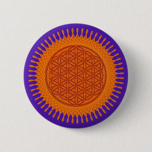 Bloem van levend/zonnig ontwerp ronde button 5,7 cm