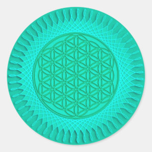 Bloem van levende dieren - zon - naadloos patroon  ronde sticker