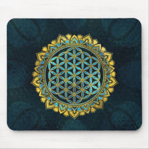 Bloem van levensgoud en blauw textuurglas muismat