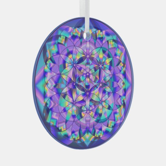 Bloem van Life Blue~ Glas Ornament (Voorkant Rechts)