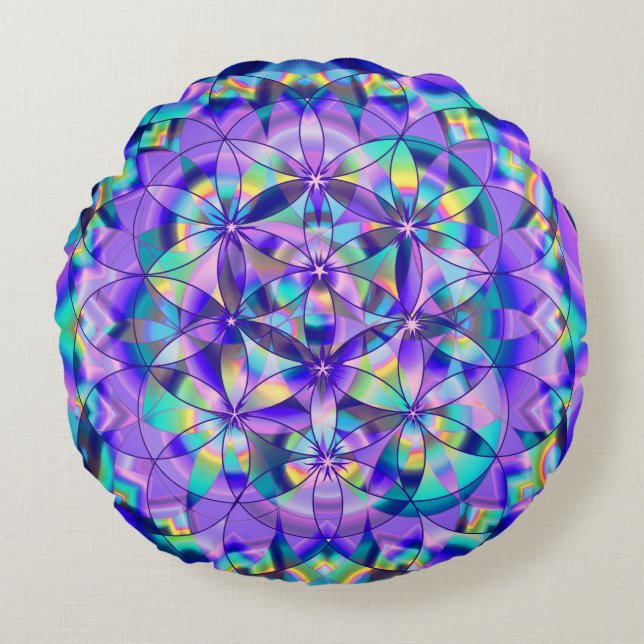 Bloem van Life~Blue-ronde kussen (Voorkant)