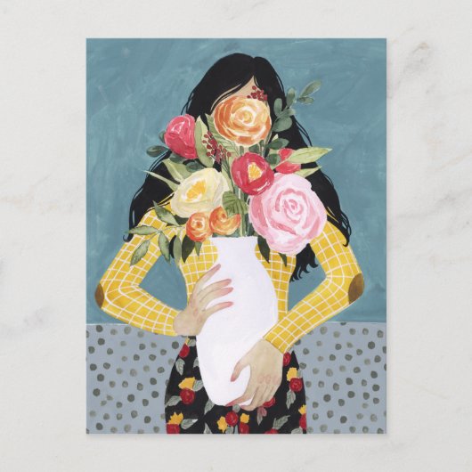 Bloem Vase Girl Briefkaart (Voorkant)