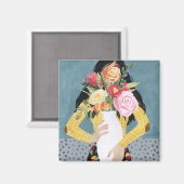 Bloem Vase Girl Magneet (Voorkant / Achterkant)