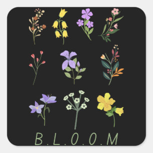 bloem vintage minimalistisch boeket wilde bloemen vierkante sticker