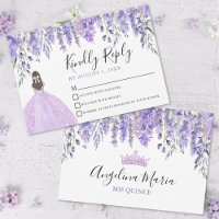 Bloem Violet Tiara Paars Quinceanera RSVP Kaart