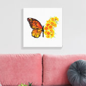 Bloem Vlinder met Gele California Klaproos Canvas Afdruk (Insitu (Woonkamer))
