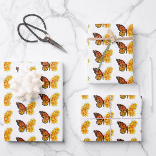 Bloem Vlinder met Gele California Klaproos Inpakpapier Vel