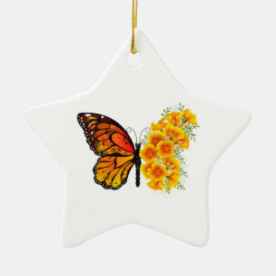 Bloem Vlinder met Gele California Klaproos Keramisch Ornament