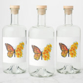 Bloem Vlinder met Gele California Klaproos Likeurfles Etiket (Flessen)