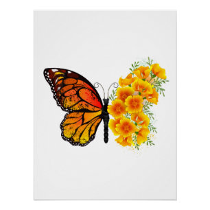 Bloem Vlinder met Gele California Klaproos Perfect Poster