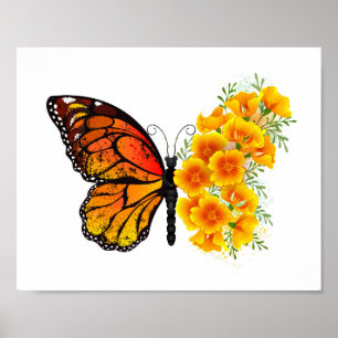 Bloem Vlinder met Gele California Klaproos Poster