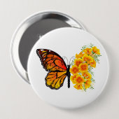 Bloem Vlinder met Gele California Klaproos Ronde Button 4,0 Cm (Voorkant /achterkant)