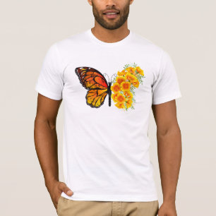Bloem Vlinder met Gele California Klaproos T-shirt