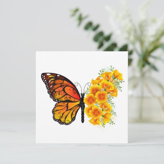 Bloem vlinder met gele Californische pap Advieskaart (Staand voorkant)