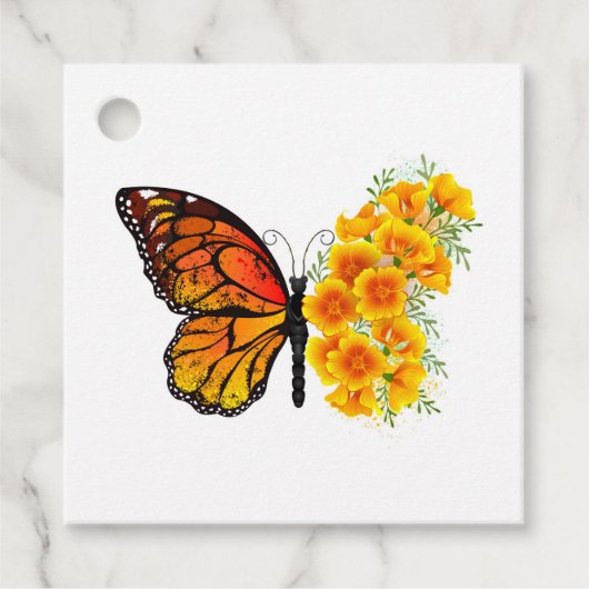 Bloem vlinder met gele Californische pap Bedankjes Labels (Voorkant)