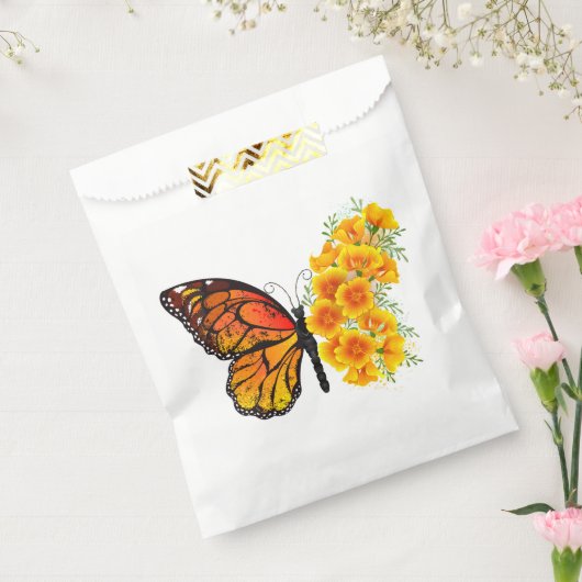 Bloem vlinder met gele Californische pap Bedankzakje (Gezegeld)