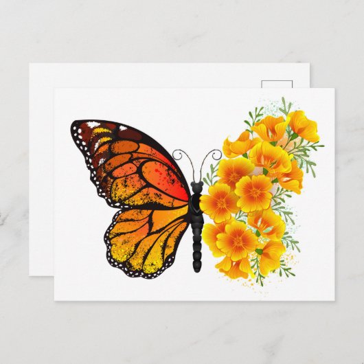 Bloem vlinder met gele Californische pap Briefkaart (Voorkant / Achterkant)