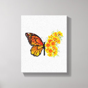 Bloem vlinder met gele Californische pap Canvas Afdruk