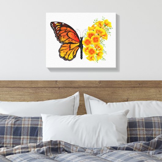Bloem vlinder met gele Californische pap Canvas Afdruk (Insitu (Slaapkamer))