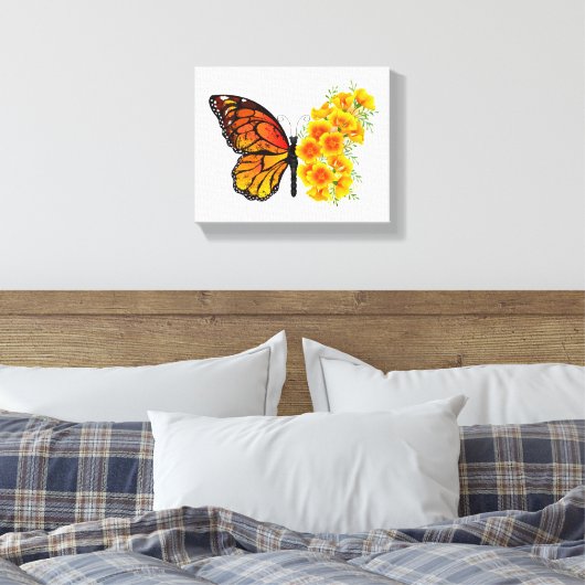 Bloem vlinder met gele Californische pap Canvas Afdruk (Insitu (Slaapkamer))