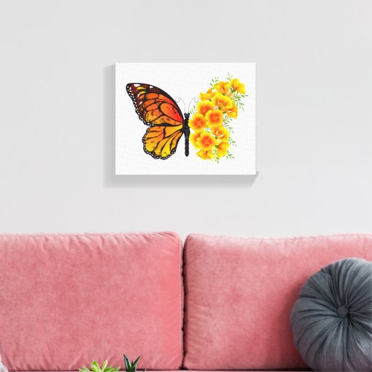 Bloem vlinder met gele Californische pap Canvas Afdruk (Insitu (Woonkamer))