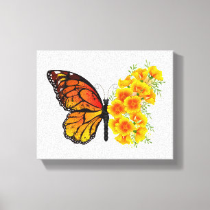 Bloem vlinder met gele Californische pap Canvas Afdruk