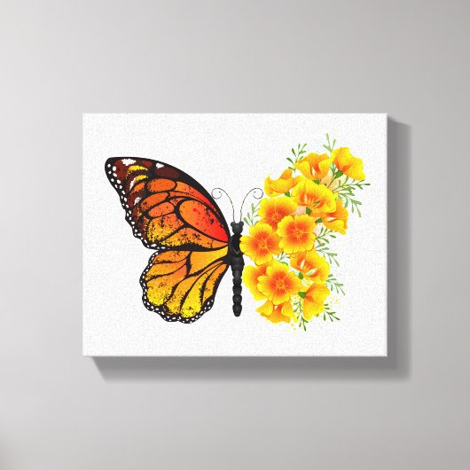 Bloem vlinder met gele Californische pap Canvas Afdruk (Voorkant)