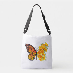Bloem vlinder met gele Californische pap Crossbody Tas
