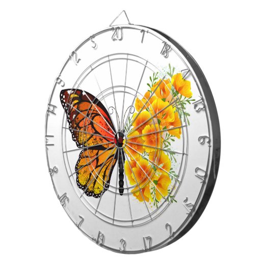 Bloem vlinder met gele Californische pap Dartbord (Voorkant Rechts)