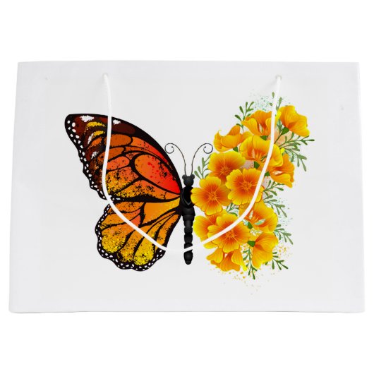 Bloem vlinder met gele Californische pap Groot Cadeauzakje (Voorkant)