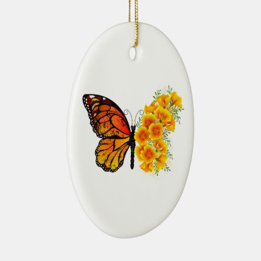 Bloem vlinder met gele Californische pap Keramisch Ornament (Rechts)
