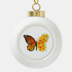 Bloem vlinder met gele Californische pap Keramische Bal Ornament
