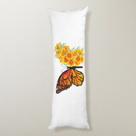 Bloem vlinder met gele Californische pap Lichaamskussen (Achterkant (Verticaal))