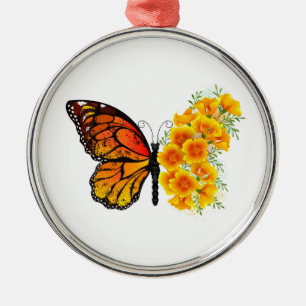 Bloem vlinder met gele Californische pap Metalen Ornament