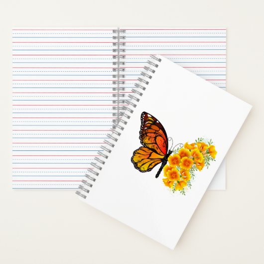 Bloem vlinder met gele Californische pap Notitieboek (Binnen)