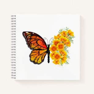 Bloem vlinder met gele Californische pap Notitieboek