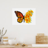 Bloem vlinder met gele Californische pap Poster (Keuken)