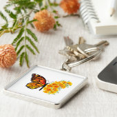 Bloem vlinder met gele Californische pap Sleutelhanger (Zijkant)