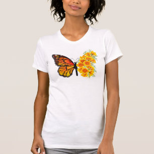 Bloem vlinder met gele Californische pap T-shirt