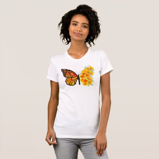 Bloem vlinder met gele Californische pap T-shirt (Voorkant volledig)