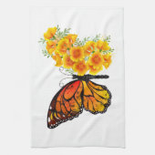 Bloem vlinder met gele Californische pap Theedoek (Verticaal)