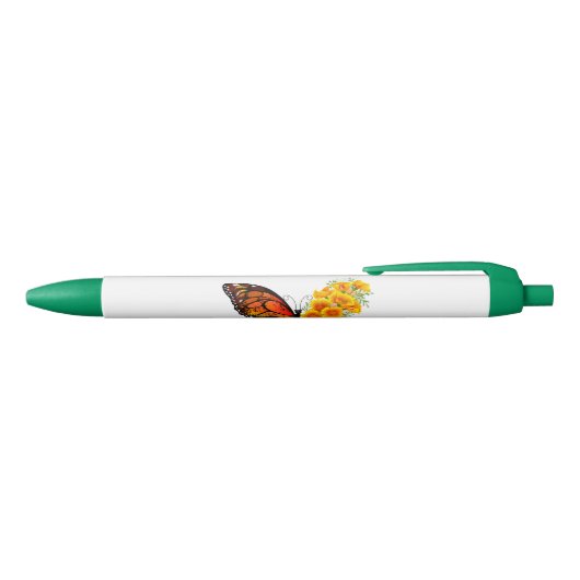 Bloem vlinder met gele Californische pap Zwarte Inkt Pen (Bovenkant)
