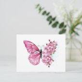 Bloem Vlinder met Roze Sakura Advieskaart (Staand voorkant)