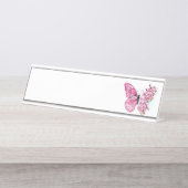 Bloem Vlinder met Roze Sakura Bureau Naambordje (Voorkant)