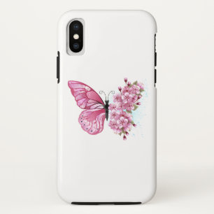 Bloem Vlinder met Roze Sakura iPhone XS Hoesje