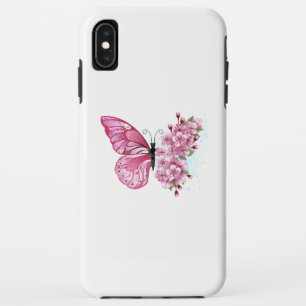 Bloem Vlinder met Roze Sakura iPhone XS Max Hoesje