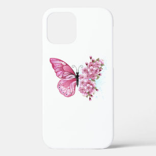 Bloem Vlinder met Roze Sakura iPhone 12 Pro Hoesje