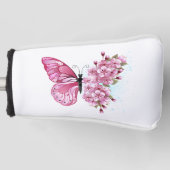 Bloem Vlinder met Roze Sakura Golfheadcover (Voorkant)