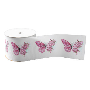Bloem Vlinder met Roze Sakura Grosgrain Lint