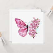 Bloem Vlinder met Roze Sakura Kaart (Voorkant / Achterkant in situ)